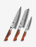 B30R 3pcs Knife Set, 73 layers Damascus steel with Powder Steel Having Nature Rosewood Handle