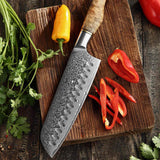 B30 7 Inch Santoku Knife, 67 Layers Damascus Steel Having Figured Sycamore Wood Handle