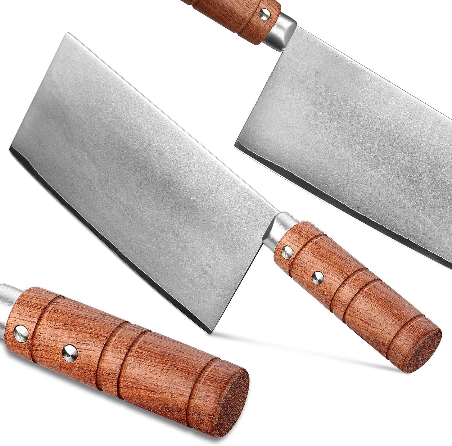 YM3L 7 Inch Cleaver Knife, 3 Layers 440C Composite Steel Having Padauk Wood Handle