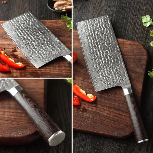 B1Z 7 inch 67 Layers Damascus steel Cleaver Having nature ebony wood Used for Slicing thin Cuts of Large Cooked Meats like Poultry, Ham, and Roasts