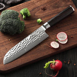 B1Z 7 inch 67 Layers Damascus steel santoku Knife having Nature ebony wood Used to Cut Vegetables, Meat, and Fish