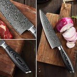 Benchmark Series 3pcs Damascus Knife Set Having Pakka Wood Handle