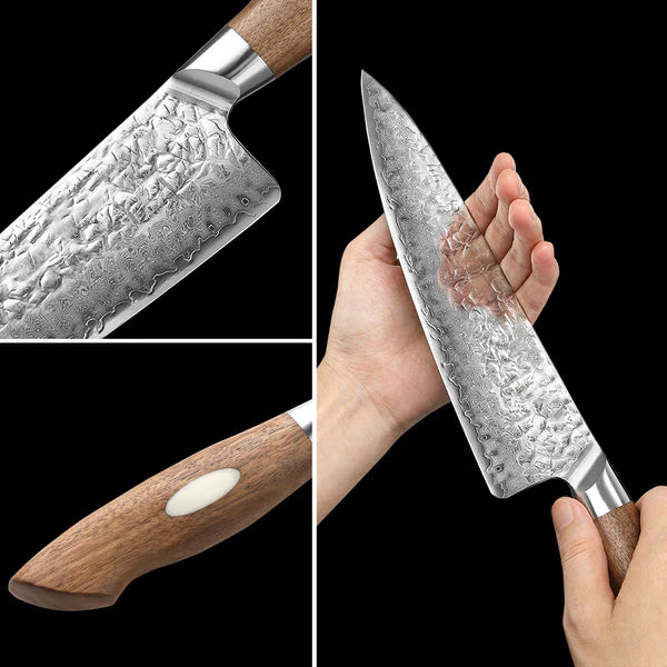 Black Wolf Series 5pcs Damascus Steel Chef, Bread,Santoku,Utility And Paring Knife