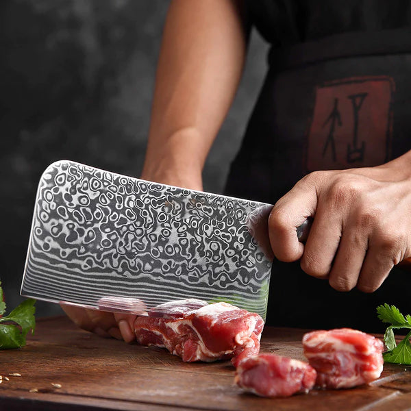 Bravo Series 6.5 Inch Damascus Steel Chopping Cleaver Knife With  Desert Iron Wood Handle