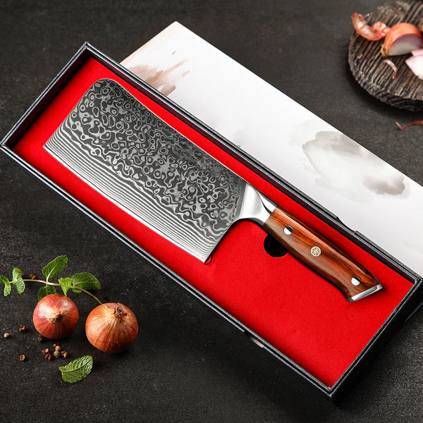 Bravo Series 6.5 Inch Damascus Steel Chopping Cleaver Knife With  Desert Iron Wood Handle