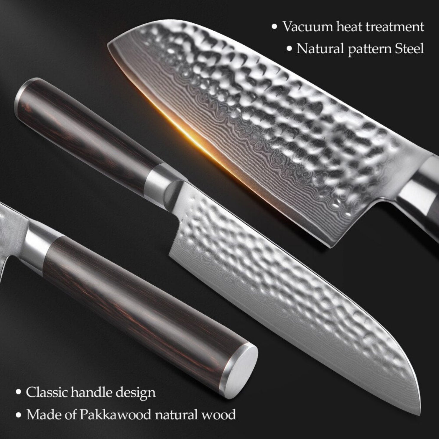 B1Z 3pcs Damascus knife Set 1 pc 8 inch chef knife, 1 pc 7 inch santoku knife, 1 pc 5 inch utility knife Having Nature ebony Wood Handle