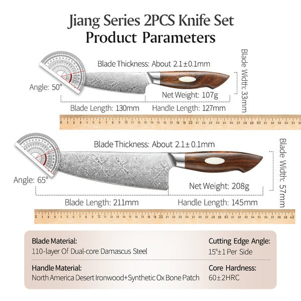 Bold Dynasty Series 2 Pcs Damascus Steel Knife Set