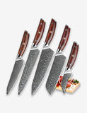 B27 5pcs Knife Set, 67 Layers Damascus Steel Having nature Rosewood with Triple Rivets