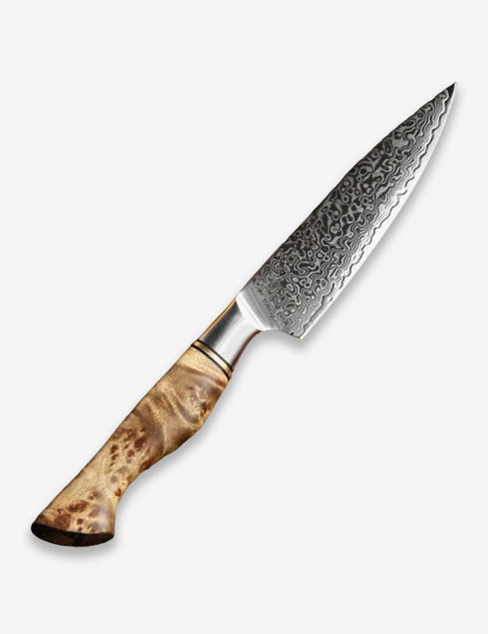 B30 5 Inch Utility Knife, 67 Layers Damascus Steel Having Figured Sycamore Wood Handle