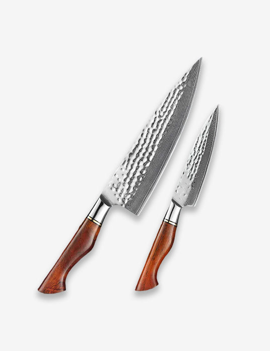 B30R 2pcs Damascus Knife Set, 1 Pc 8 Inch Chef Knife, 1 Pc 5 Inch Utility Knife Having Nature Rosewood Handle