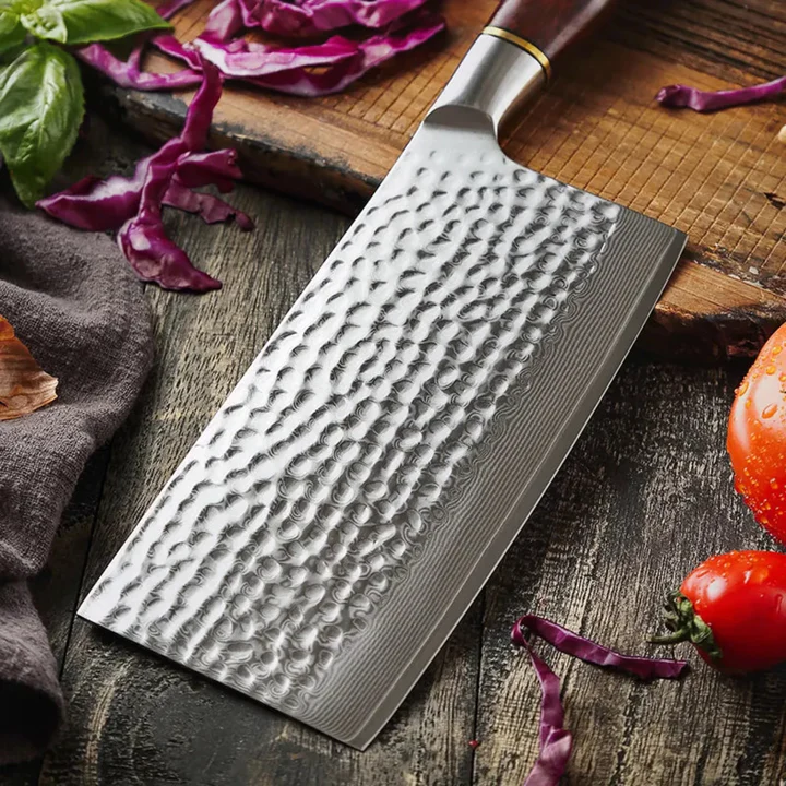 B30R 7 Inch Cleaver Knife, 73 Layers Damascus Steel With Powder Steel Having Nature Rosewood