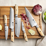 Blissful Edge Series 5pcs Damascus Steel Chef, Utility, Santoku, Bread and Pairing Knife