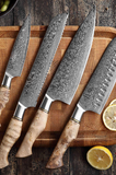 B30 5 Pcs Damascus Knife Set Having Figured Sycamore Wood Handle