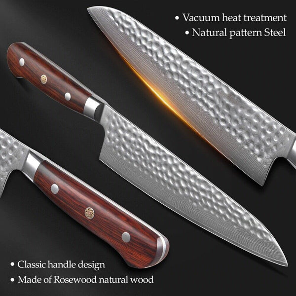 Batonnet Series 6pcs Damascus Steel Knife Set Having Nature Rosewood Handle