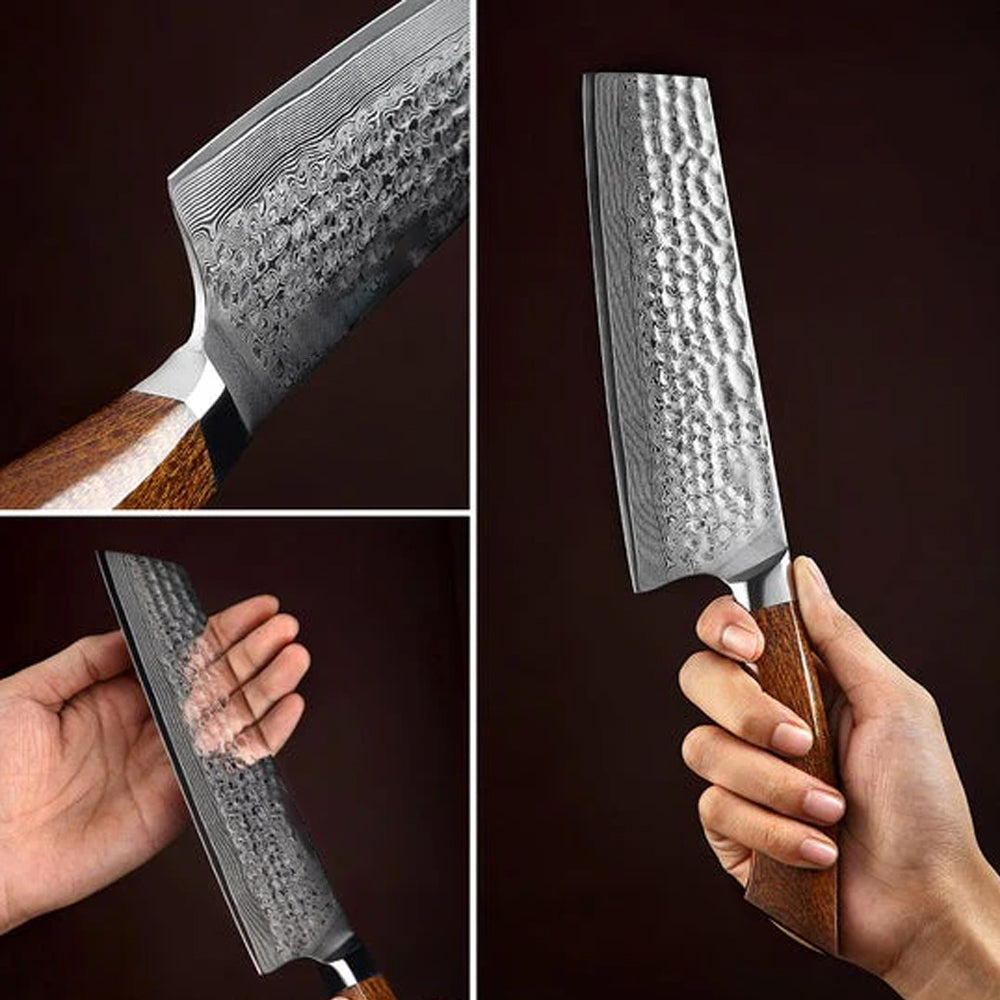 SRS13 7 Inch Nakiri Knife, Original Japan 49 Layers SRS13 Damascus Steel Having North America Desert Ironwood Handle