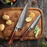 B30R 2pcs Damascus Knife Set, 1 Pc 8 Inch Chef Knife, 1 Pc 5 Inch Utility Knife Having Nature Rosewood Handle