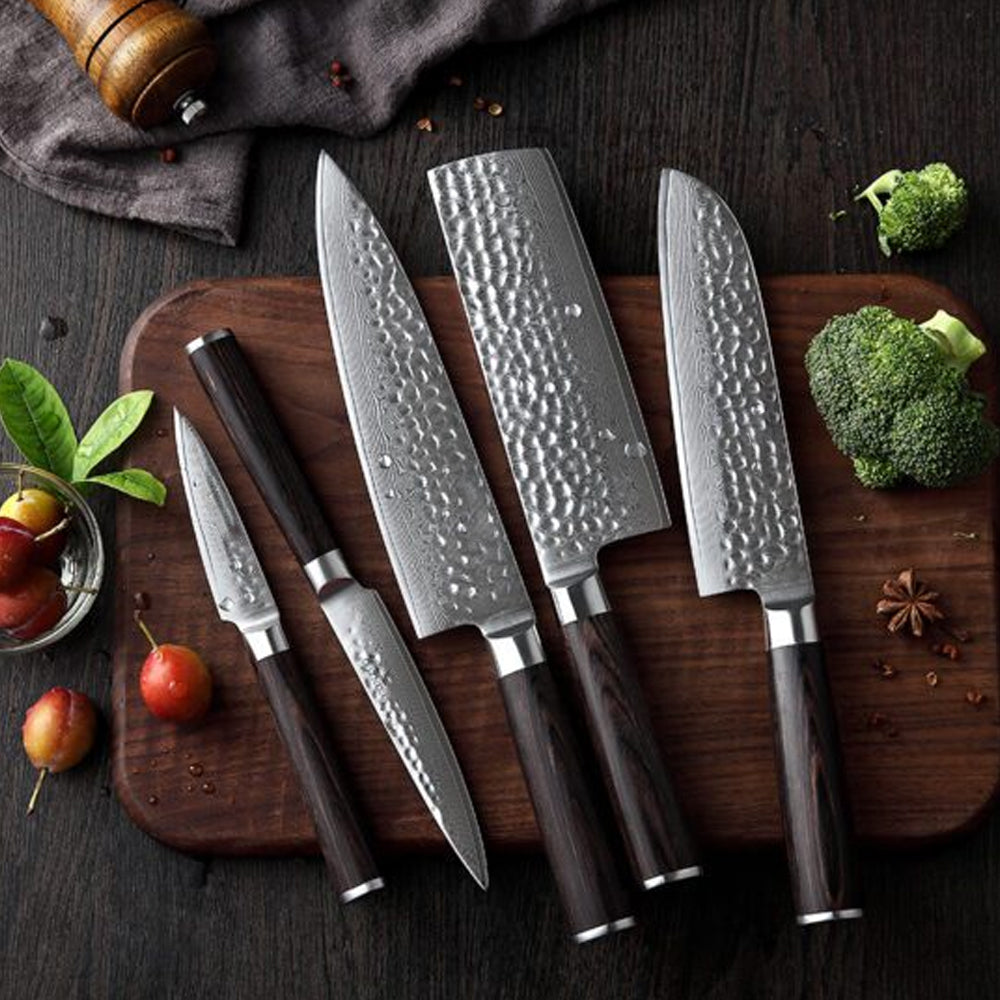 BlackHawk Series 7pcs Damascus steel Knife Set Having Pakka Wood Handle