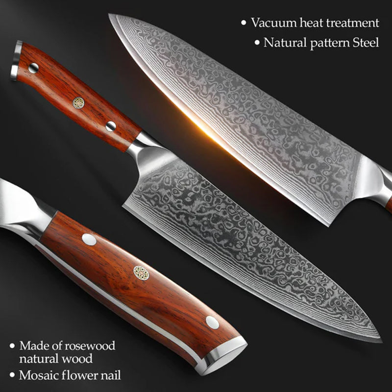 Bravo Series 4pcs Damascus Steel Knife Set With Desert Iron Wood