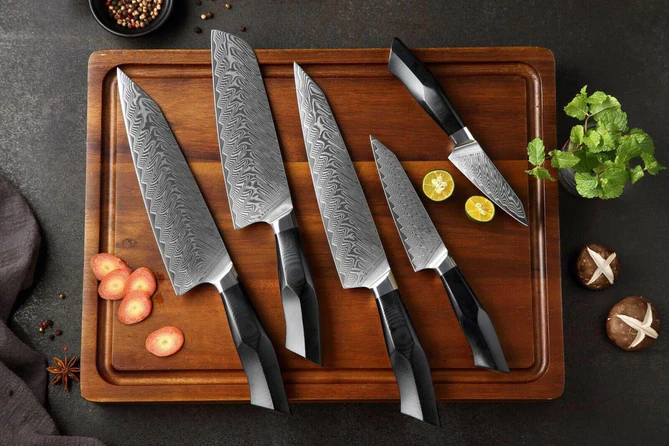 Bold Zenith Series 5pcs Damascus Steel Knife Set With Black Handle