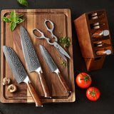 Bravo Series 3 Pcs Damascus Steel Chef, Utility and Santoku Knife Set With Iron Wood Handle