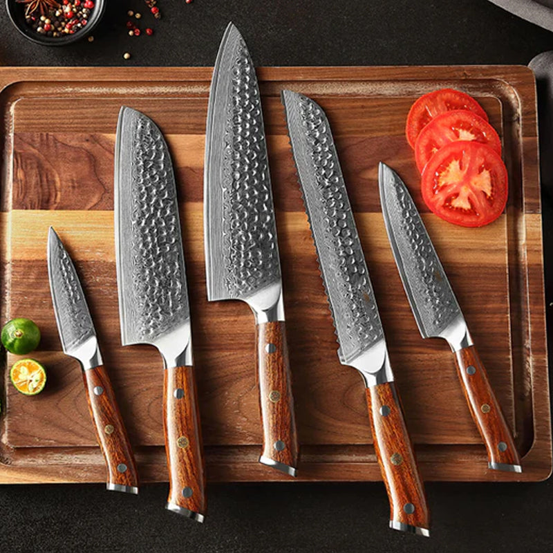 Bravo Series 7 Pcs Damascus Steel Knife Set With Desert Iron Wood Handle